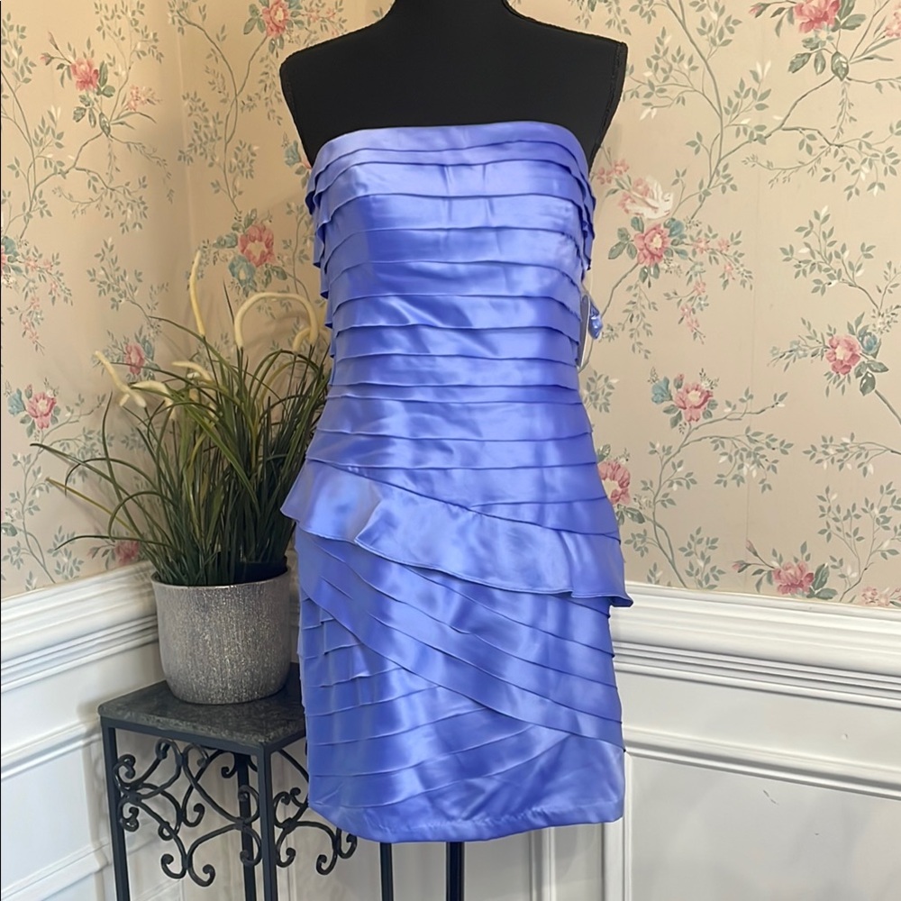 ❤️ NWT Jessica Simpson Blue Satin Look Layered Convertible Strapless Dress 8